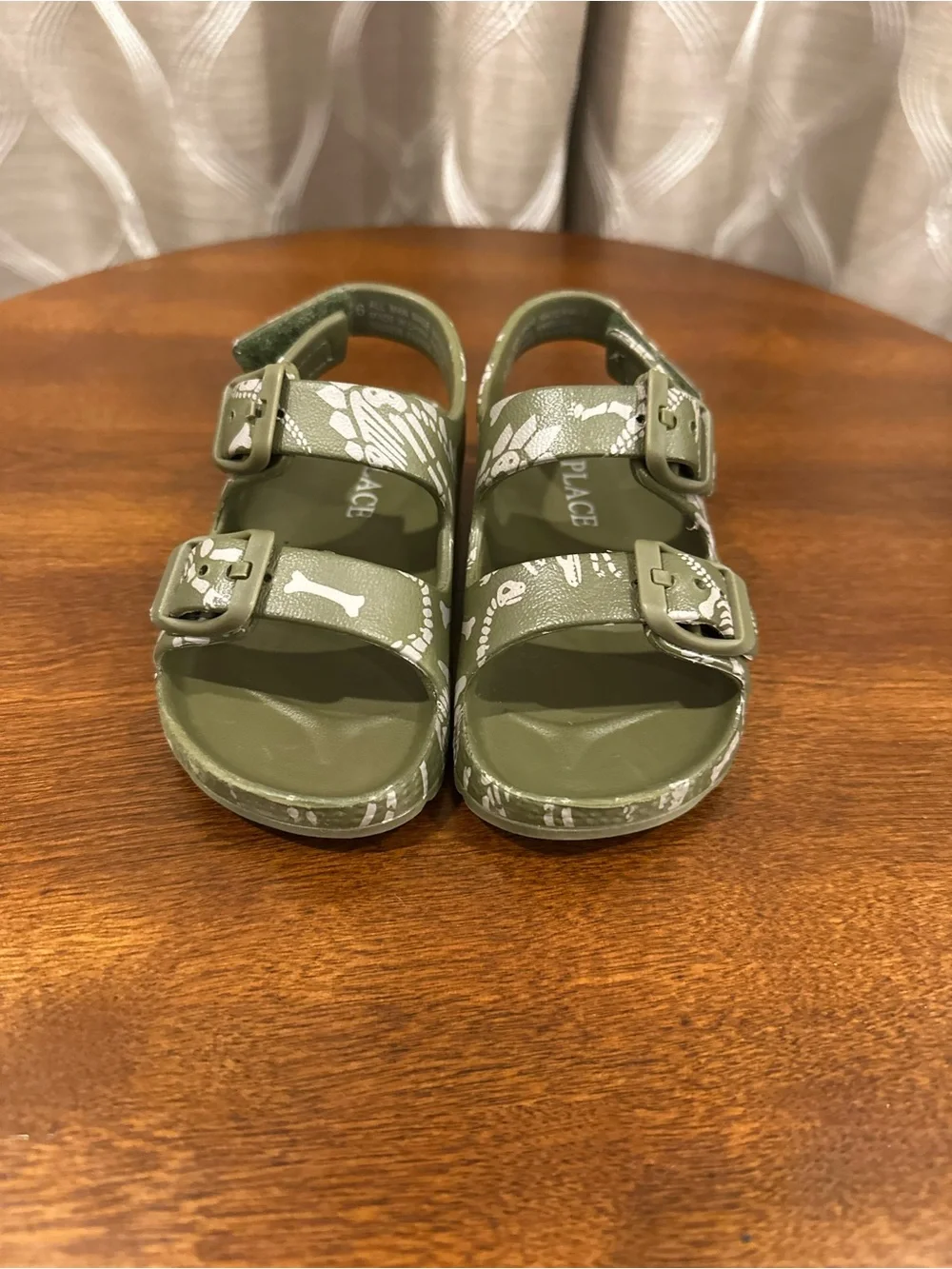 The Children's Place Olive Green Dino Buckle Sandals with White Print